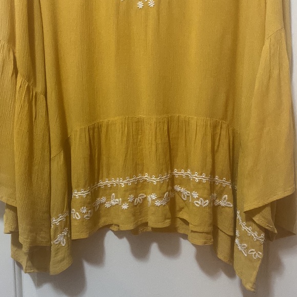New Directions Embroidered Mustard Gauze Blouse with Bell Sleeves - Picture 4 of 7